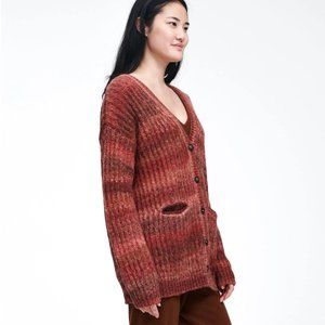 NAADAM Alpaca-Blend Space Dye Cardigan in Red Combo (XS)